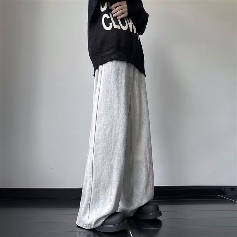 美式复古做旧脏白泼墨废土风牛仔裤男女高街小众拖地垂感休闲长裤,男装牛仔裤,星座506A