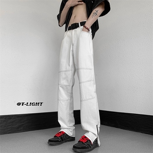 美式ins高街牛仔裤小众百搭明线拼接拉链牛仔裤K2308-P65控88图片