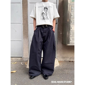 2025秋季美式复古褶皱设计感宽松休闲裤男女高级感小众裤子情侣潮,男装休闲裤,星座506A