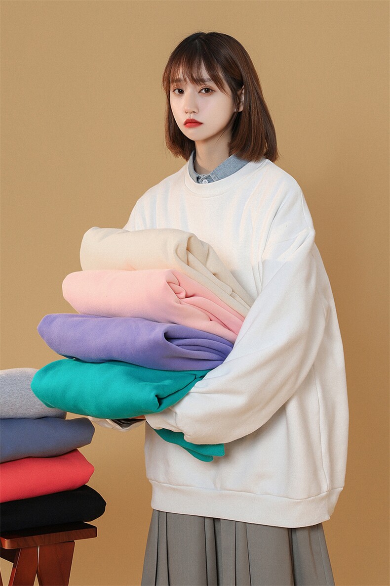 NQ545TP25 多色~ 春季2022情侣圆领上衣男女叠穿纯色宽松卫衣图片