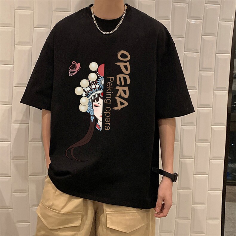 京剧脸谱麂皮绒短袖t恤男大码半袖男JD82161-P25,男装T恤,电商A040