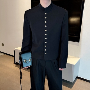 春装红时尚小香风中式立领西服外套男高级金扣夹克0088P115图片