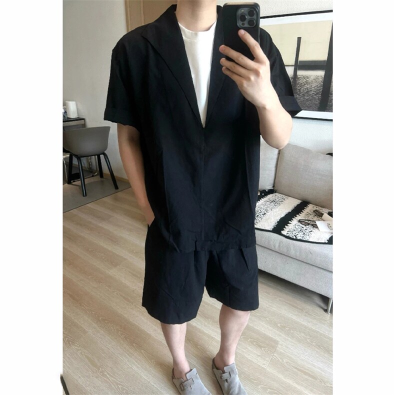 (网图慎用）特批P58无差价美式假两件大码亚麻两件套装男TZ5355，男装休闲套装，电商A001