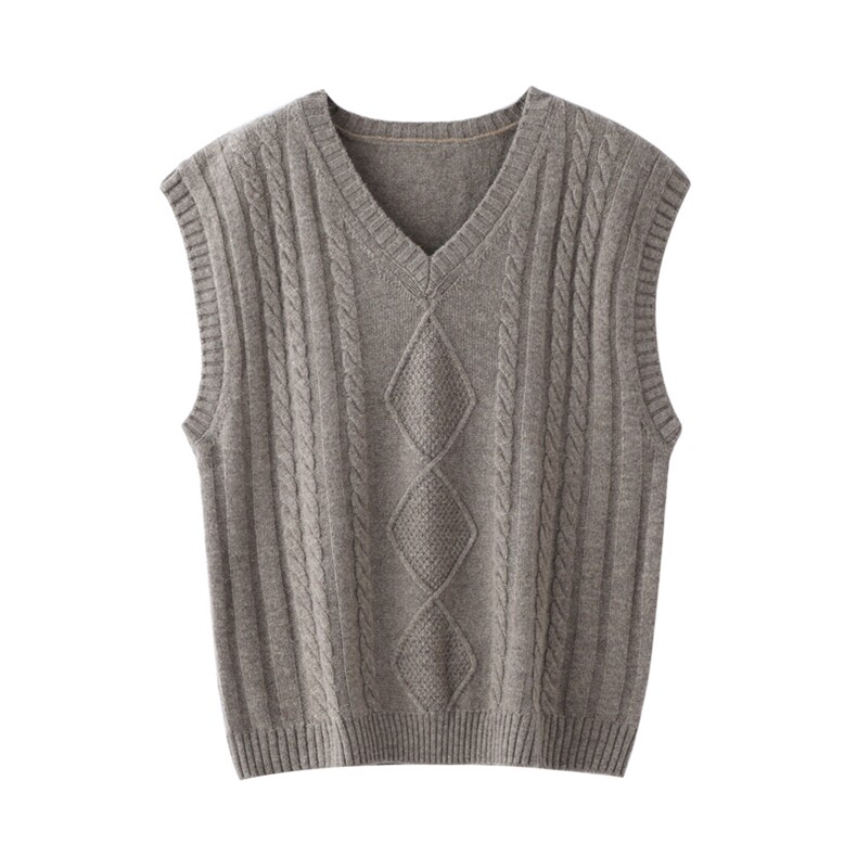 优雅气质V领针织马甲女秋季新款百搭显瘦无袖毛衣外套，女装马甲，温贝羊绒