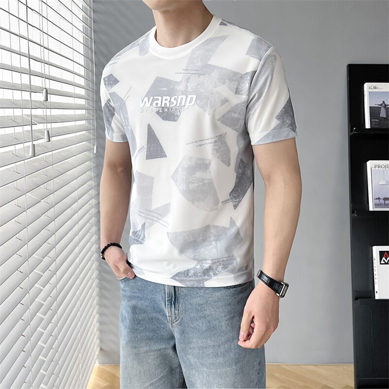 B353 T5827 P35 L-4XL 夏季2025新款男士冰丝凉感速干短袖T恤 灰图片