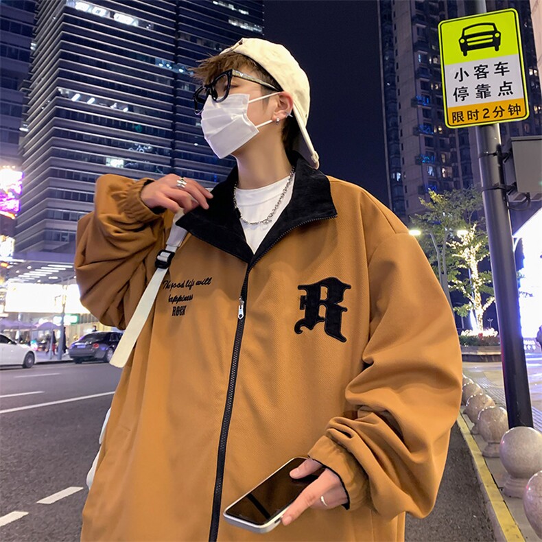 春秋简约新款潮牌双面穿立领夹克宽松休闲夹克外套JK92360-P80图片