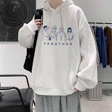 WY2191-P35加绒款-P40纯棉连帽卫衣男大码运动帽衫宽松薄外套男，男装卫衣，电商A040