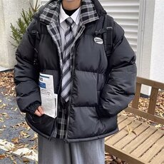 F614P88美式复古宽松防风面包服设计感拼接格子翻领棉服加，男装棉衣，星座512-6