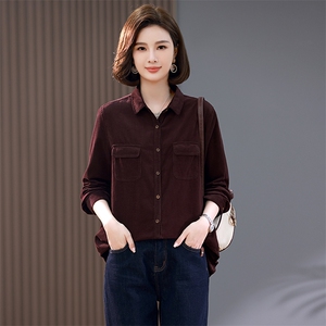 时尚百搭纯棉长袖衬衫女宽松显瘦休闲上衣春秋季新款女装外套图片
