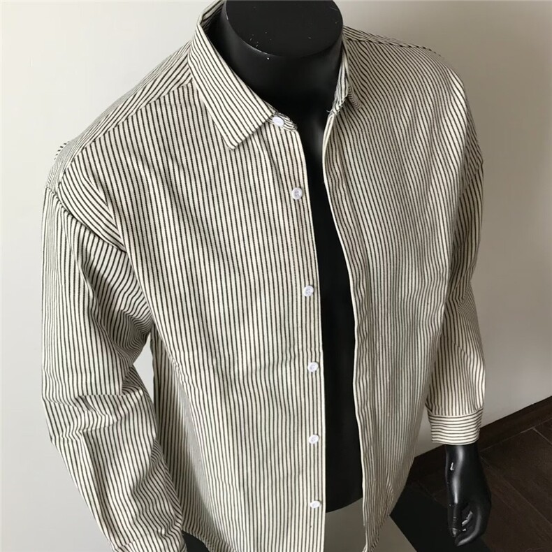 条纹衬衫男长袖春秋休闲衬衣港风日系高级感宽松外套AC238-P40,男装衬衫,星座208-5