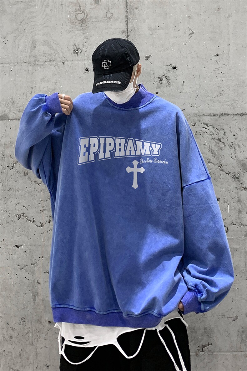 水洗做旧加绒加厚卫衣男2026冬高领十字架打底衫XZ514-2-X55-P78,男装T恤,星座514-2(原B239)