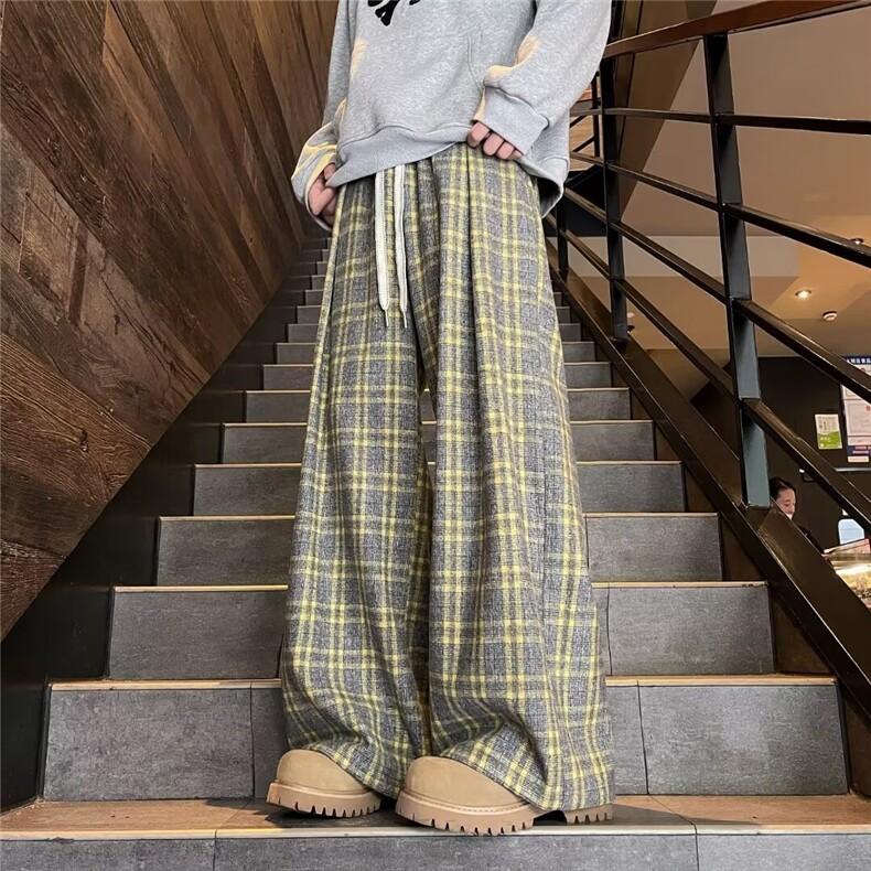 得物品质秋冬款男毛呢条纹裤直筒宽松长裤h0114P65,男装休闲裤,星座1013-1