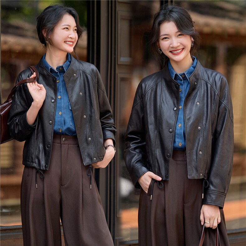 【大量现货】2026秋季女装新款时尚复古高级感短款皮衣外套,女装皮衣,缘衣格