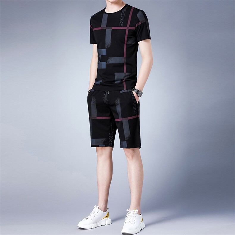 2023新款运动套装男夏季冰丝短袖t恤中老年装休闲宽松三件套男装,男装休闲套装,电商B212（原钱塘6029）