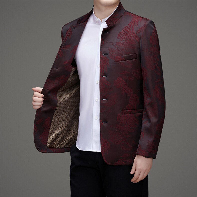 2025高品质中山装西服外套男中老年风新中式唐装西服上衣,男装西服,钱塘723