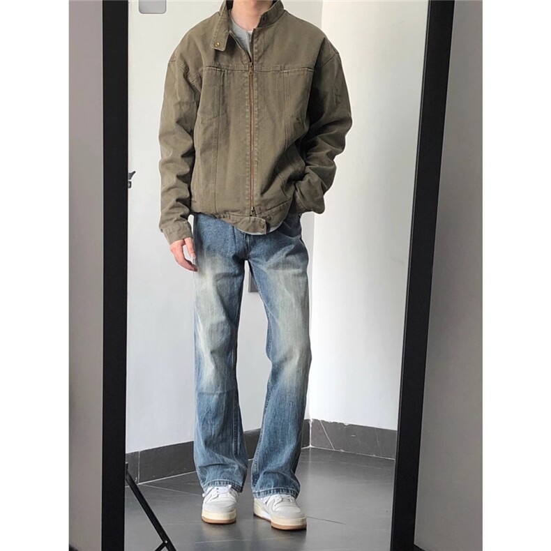 复古重磅水洗帆布哈灵顿外套男春秋立领设计感休闲夹克-NY8690图片