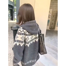 重磅秋冬北极绒开衫毛衣美式复古休闲慵懒风牛角扣针织衫连帽外套，男装针织衫/毛衣，电商A486-1