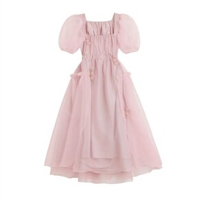 dec place /小众设计 法式方领粉色露背温柔颗粒图片