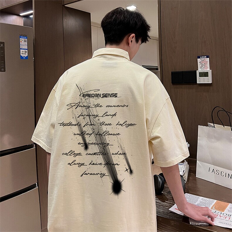 可设48小时支持抖音得物来样二开 网眼透气翻领t恤美式短袖POLO衫图片