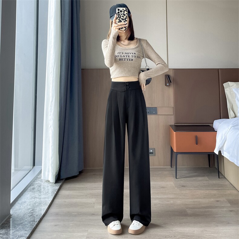 窄版西装阔腿裤女2024秋季新款高腰垂感显瘦休闲裤直筒拖地裤,女装休闲裤,梦白服饰厂