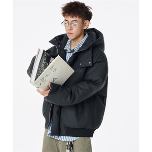 现货5W件冬季三防重磅boxy短款羽绒连帽PU皮棉衣外套防风加厚棉服