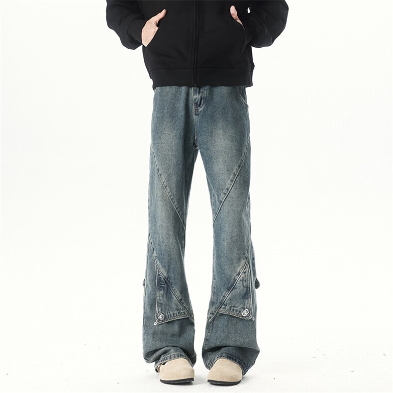 B221美式ins高街暗黑拼接直筒工装牛仔裤LK24147-P70控98,男装牛仔裤,电商B221