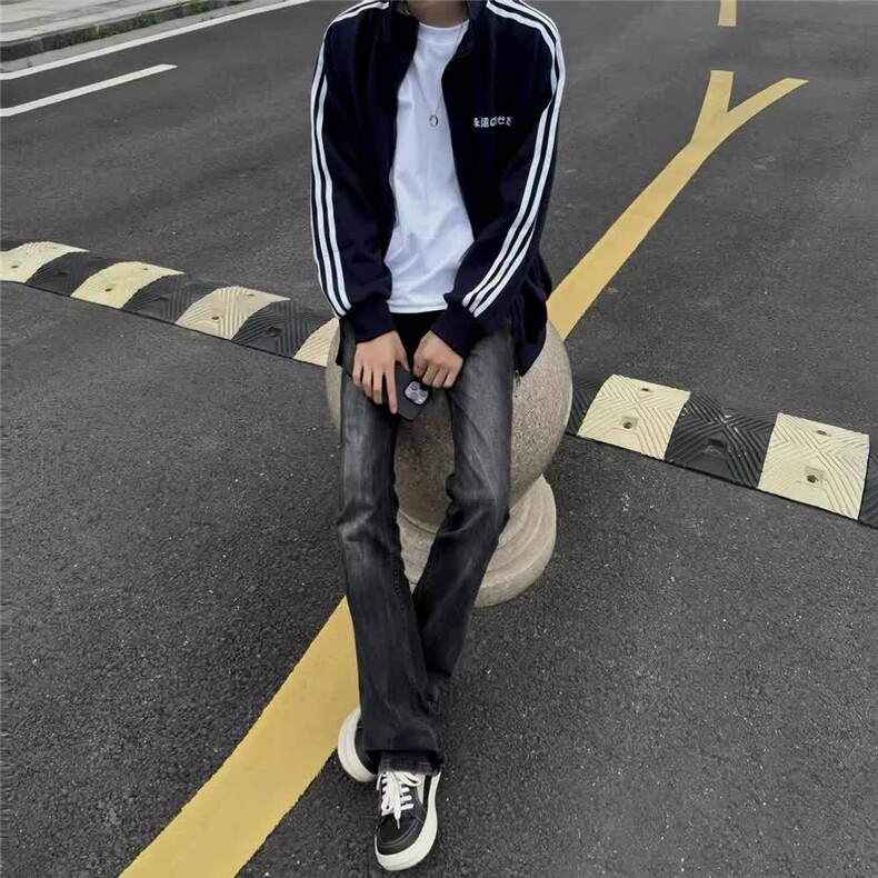W11065-P48网图现货春季新款美式高街复古水洗黑灰色弹力牛仔裤,男装牛仔裤,星座1608