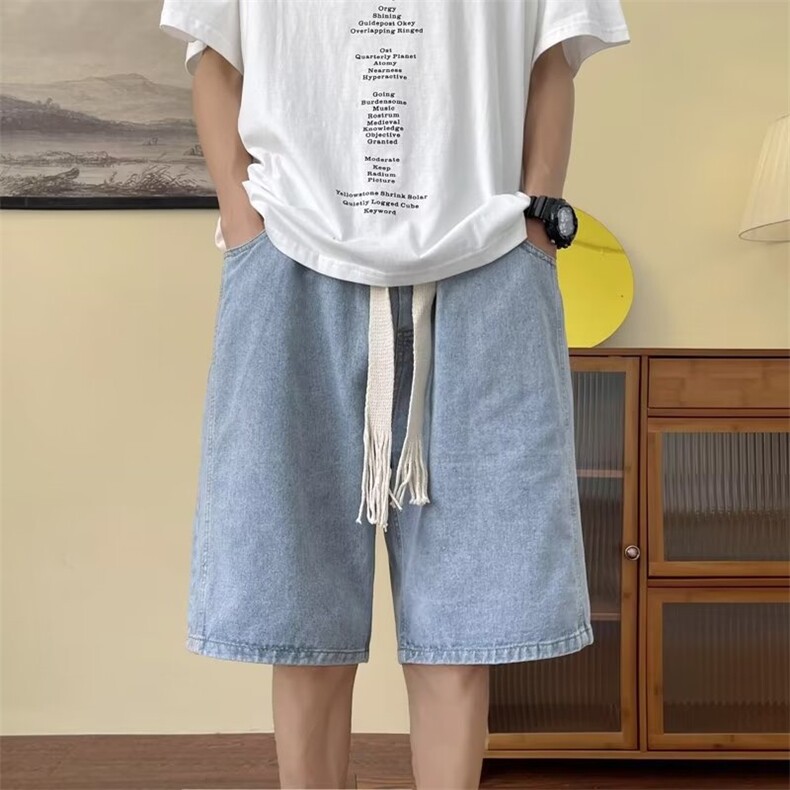港风ins复古织带牛仔短裤男夏季薄款宽松潮流五分裤K4417-P37,男装休闲裤,星座512-2
