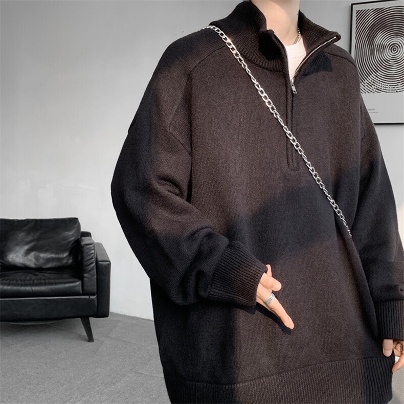 8XL-M复古半拉链立领毛衣男大码宽松针织线衫上衣外套MY1507/P75,男装针织衫/毛衣,电商B238