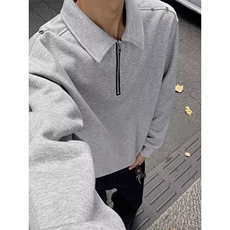 港风半拉链卫衣男款秋冬季美式复古纯色宽松休闲翻领百搭上衣服，男装卫衣，星座506A