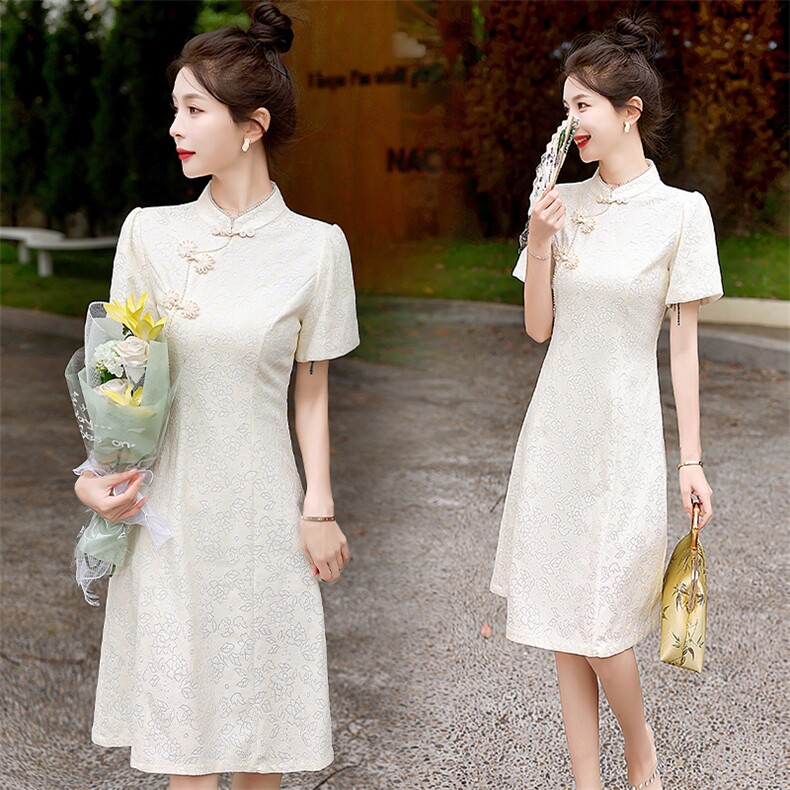 水溶蕾丝改良旗袍连衣裙女夏小个子2023新款高级感气质盘扣新中式，女装连衣裙，润尚靓点