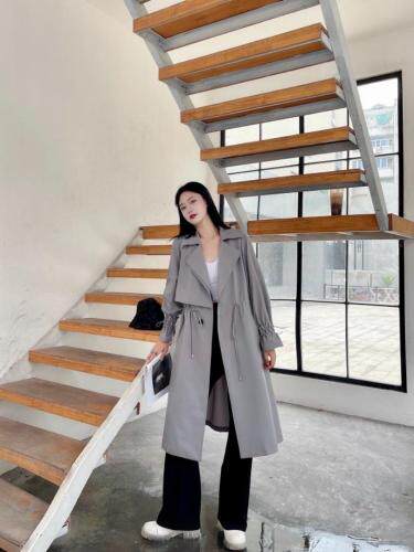 秋季新款抽绳单层风衣，女装风衣，谦度