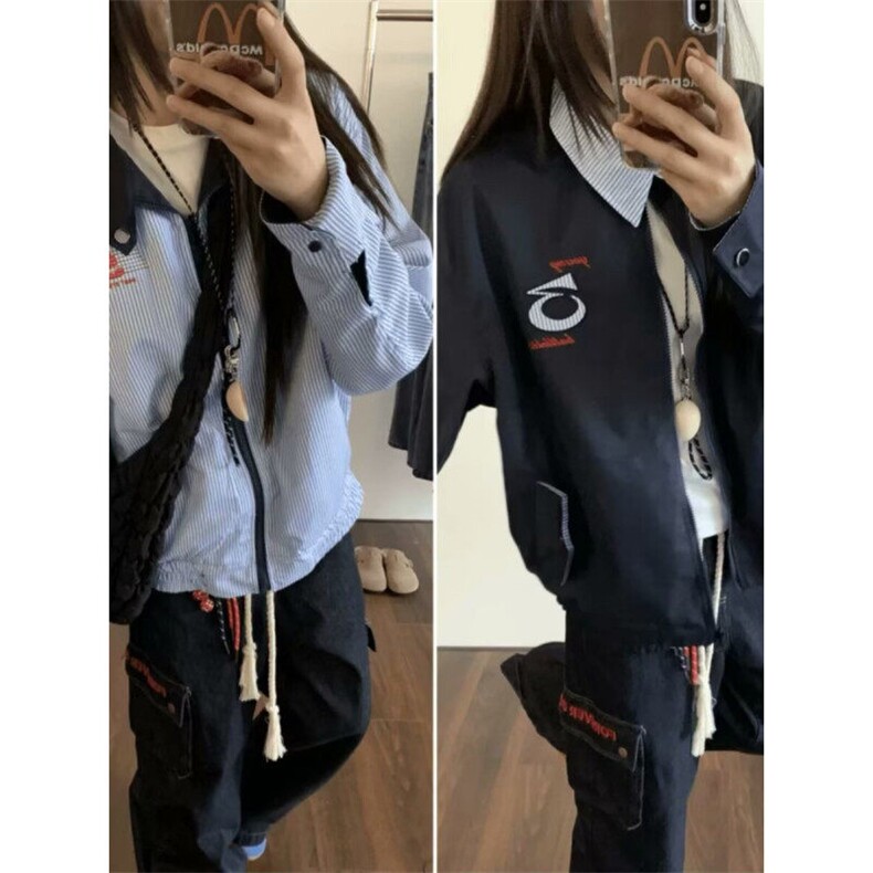 【有货】DL11-P78美式条纹两面穿拼色外套男女春秋新款潮牌夹克,男装夹克,星座603-2