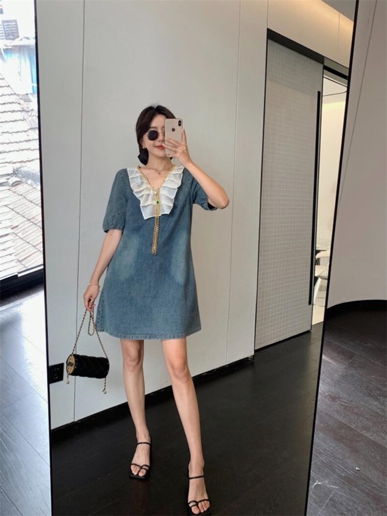 夏季薄款牛仔连衣裙，女装连衣裙，肆尔