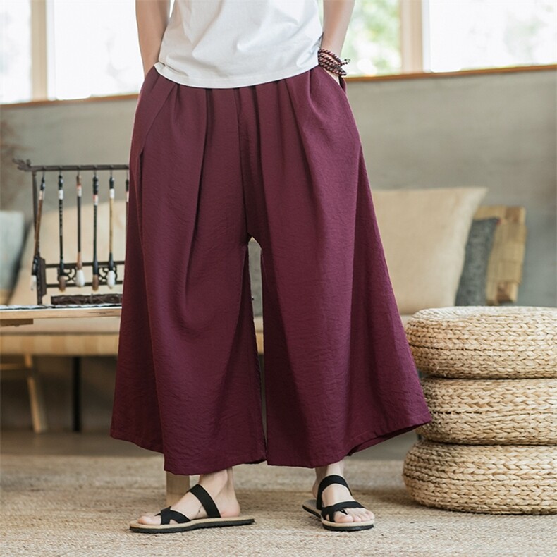 夏季 大码风乱麻宽松休闲裤九分阔腿裤轻薄古风汉服 K91/P75图片