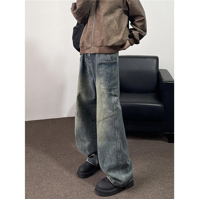 美式高街牛仔裤男潮牌个性显高设计感休闲裤G6732/P50,男装休闲裤,电商D202-1