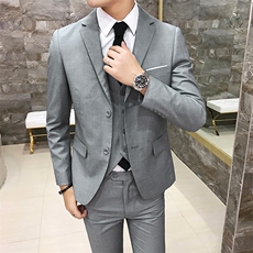 两粒扣男装西服套装纯色白条西装三件套纯色职业商务1012-W6294，男装西服套装，星座1012