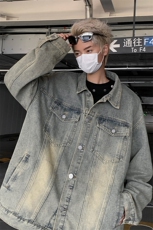 水洗黄泥牛仔外套男款春秋季美式复古cleanfit高级感潮牌痞帅夹克，男装工装外套，电商A102