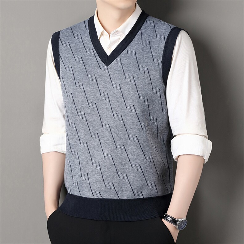 秋冬季加绒休闲爸爸装马甲套头宽松中老年款坎肩毛衣背心M33，男装针织衫/毛衣，星座1706