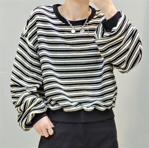 【现货】韩版通勤风休闲针织条纹卫衣,女装卫衣/绒衫,那简