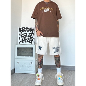 港风 麂皮绒大码短裤休闲裤印花五分裤A014-DY2368-P45控58图片