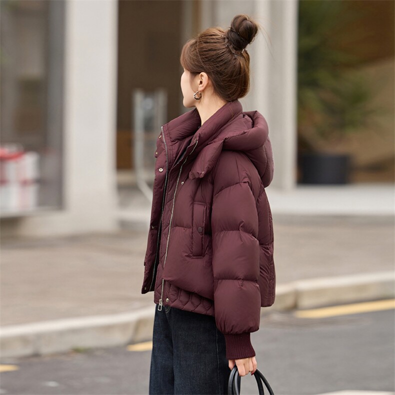 2025冬装时尚保暖减龄90%白鸭绒羽绒服女连帽显瘦面包服外套,女装羽绒服,沐七七