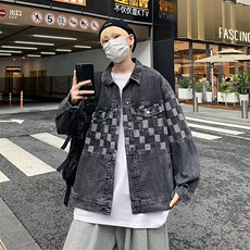 设计感棋盘格牛仔外套男秋季新款宽松美式小众夹克BW521-P65，男装夹克，星座1109-3