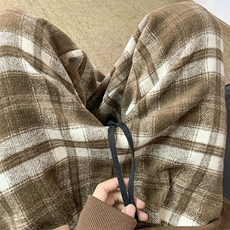 加绒+10复古磨毛格子男冬季加厚慵懒风直筒阔腿裤休闲裤D517/P45，男装卫衣，星座206（原A221）