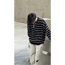 黑白条纹针织衫韩版百搭圆领毛衣外套MY624特P48，男装针织衫/毛衣，星座908-1