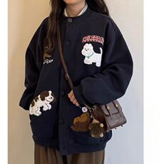 春秋百搭可爱卡通毛巾绣开衫卫衣女韩系慵懒风宽松bf外套潮，女装短外套，四季星座505