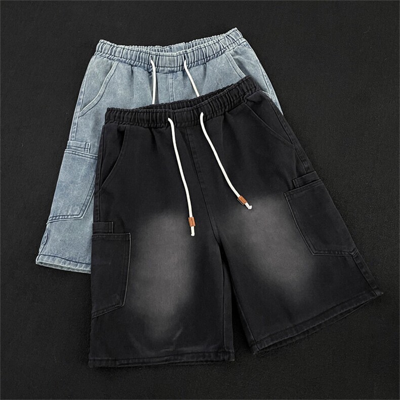 夏季薄款牛仔短裤男士大妈宽松百搭复古工装五分裤子DK5622-P40，男装牛仔裤，星座308B-1
