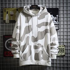 网格日系UFO印花圆领连帽卫衣男宽松长袖帽衫A090-WY51P75限98，男装卫衣，电商A089-1