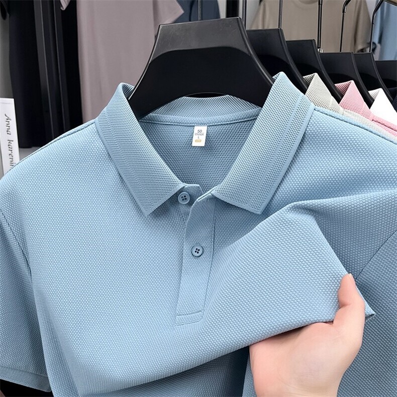 夏季男士冰丝短袖polo衫中年翻领t恤休闲弹力上衣透气薄款半袖图片