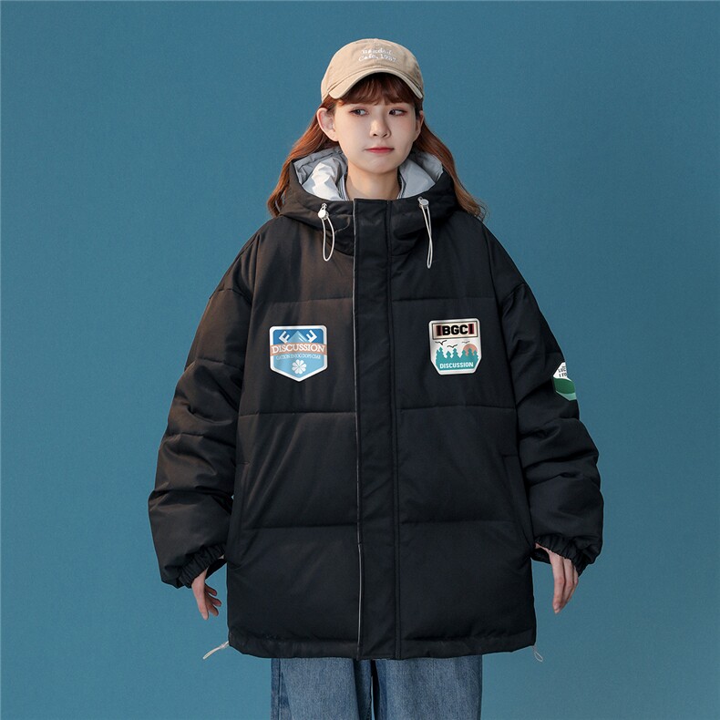 中性风22冬季设计感潮牌印花加厚连帽面包服棉衣MY153P115控148,男装棉衣,A247A